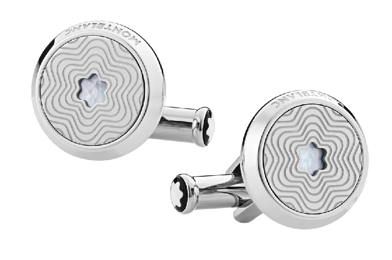 Best cufflinks with blue enamel designs for a pop of color and elegance-Montblanc Stainless Steel Mother of Pearl Exploding Star Cufflinks