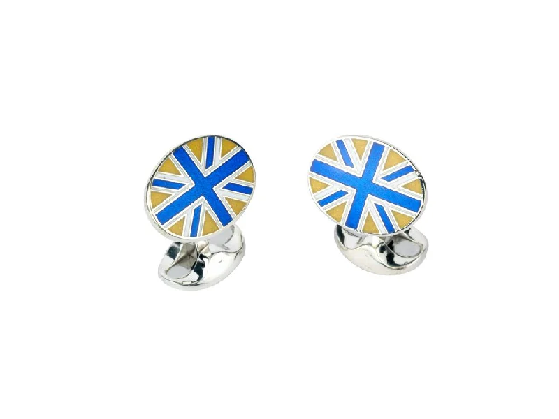 Cufflinks with luxury enamel inlays for a polished and vibrant appearance-Deakin & Francis Cufflinks Sterling Silver Royal Blue, White And Yellow Enamel Union Jack