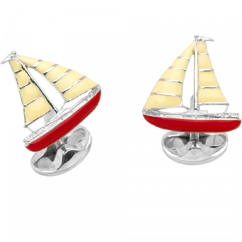 Best cufflinks with gemstone and metal inlays for a colorful and eye-catching design-Deakin & Francis Sterling Silver Yacht Cufflinks