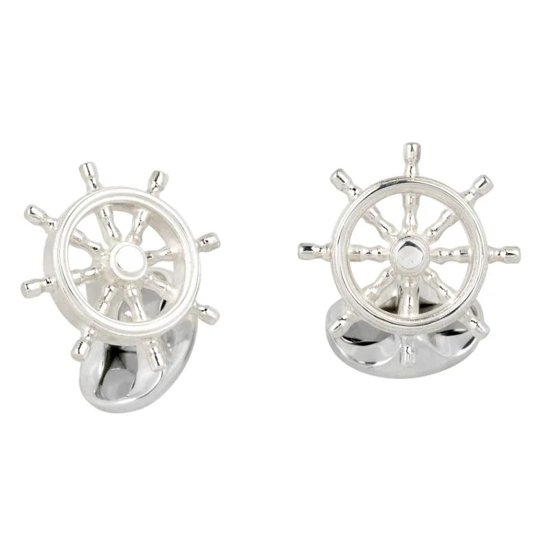 Best cufflinks with textured designs for added dimension and style-Deakin & Francis Sterling Silver Ship Wheel Cufflinks