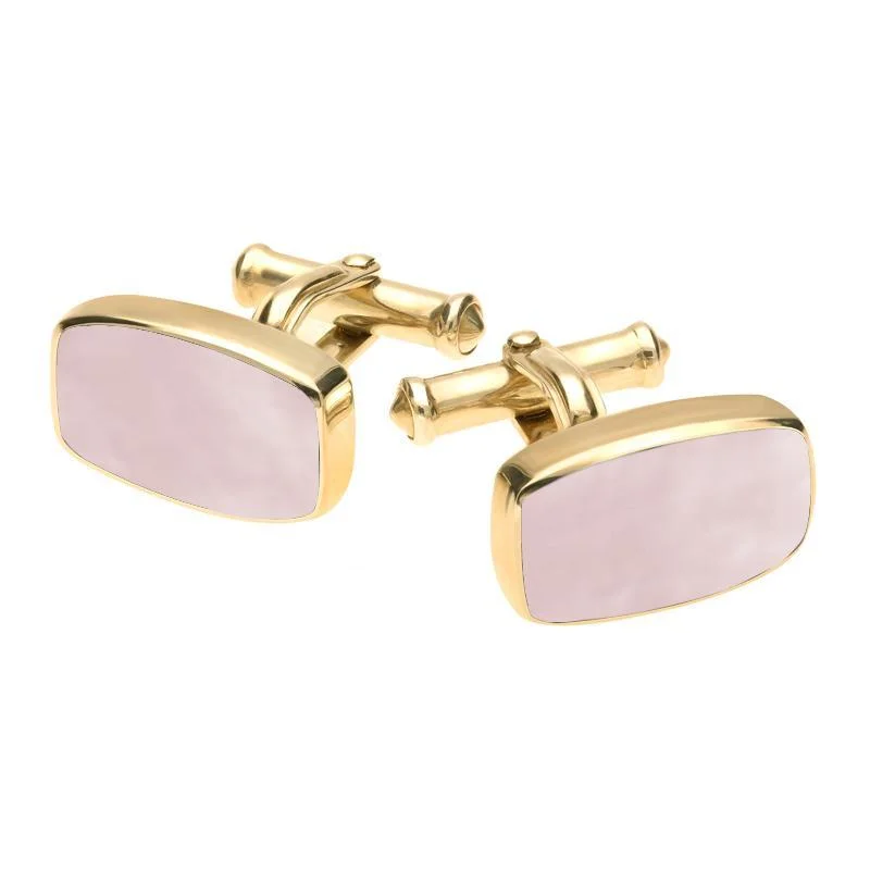 Best cufflinks with mother-of-pearl inlays for a sophisticated and luxurious feel-9ct Yellow Gold Pink Mother Of Pearl Barrel Cufflinks