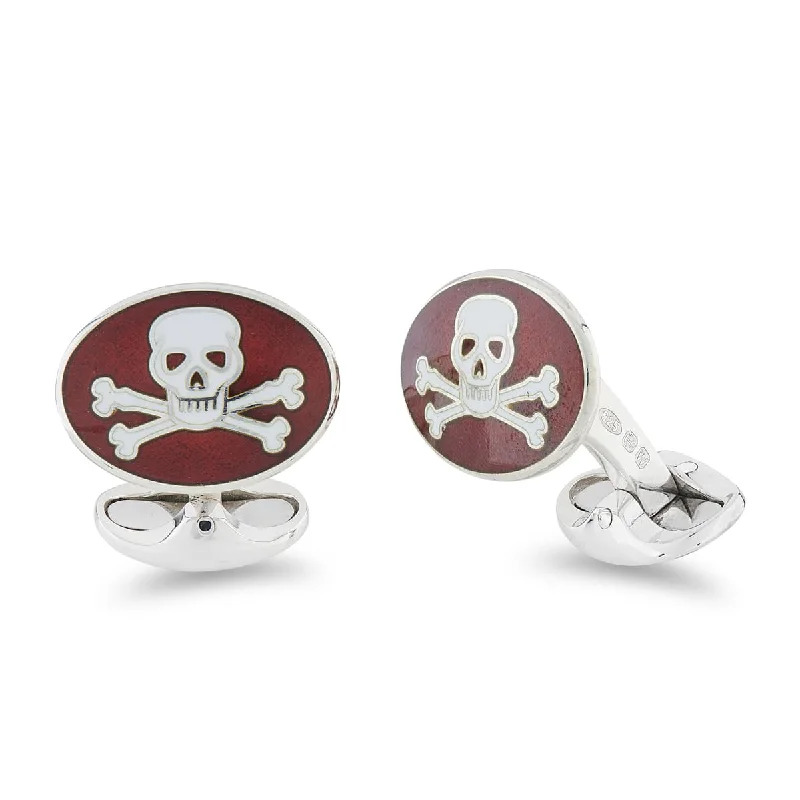 Best cufflinks with silver plating for an affordable yet luxurious appearance-Deakin & Francis Cufflinks Sterling Silver Red Enamel Skull And Cross Bones