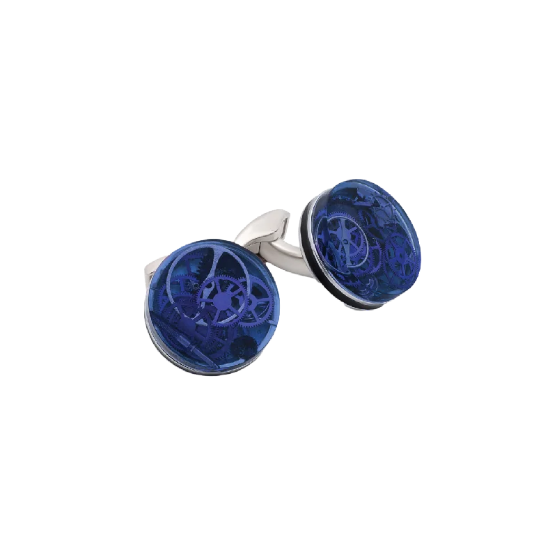 Unique cufflinks with gemstone accents for a bold and luxurious look-Tateossian Resin Gear cufflinks Marine Blue in clear with rhodium finish