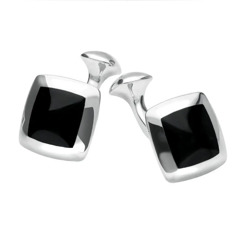 Cufflinks with Swarovski crystals for added sparkle and luxury-Sterling Silver Whitby Jet Domed Square Cufflinks