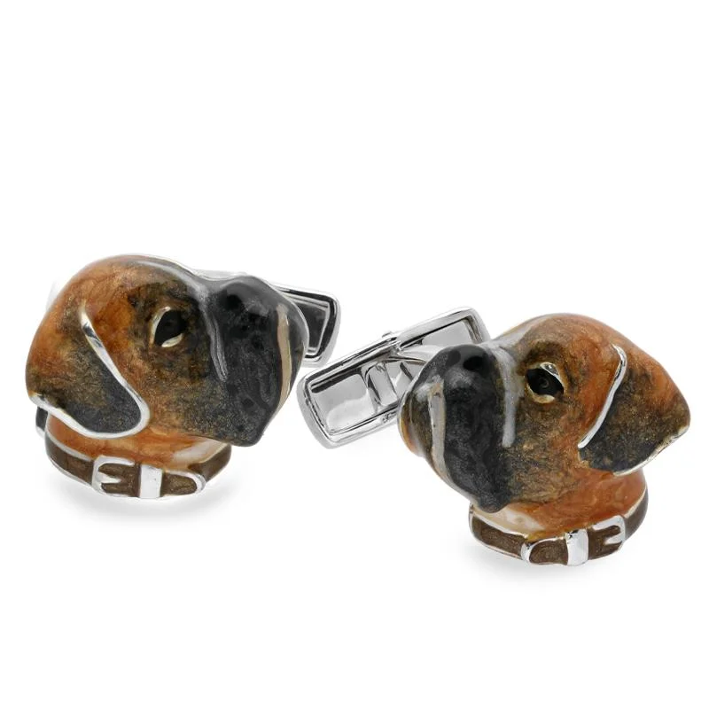 Best cufflinks with a sleek black finish for a contemporary, edgy look-Saturno Sterling Silver Enamel Boxer Cufflinks D