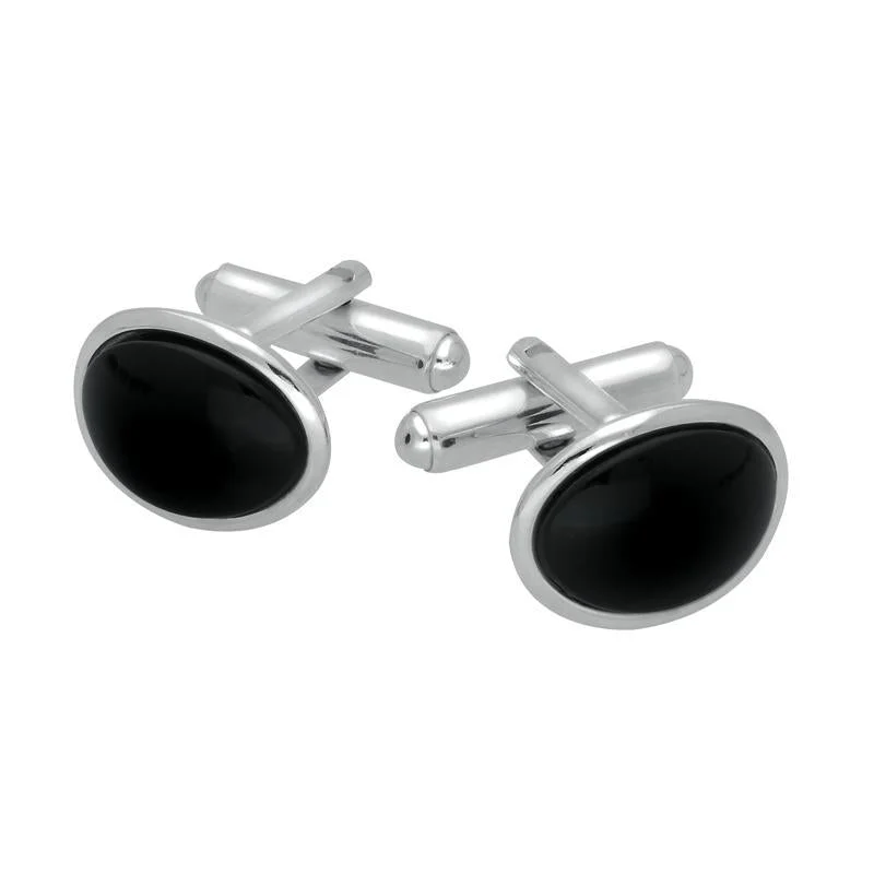 Best cufflinks with zodiac symbols for astrology lovers and personalized gifts-Sterling Silver Whitby Jet Curved Oval Cufflinks