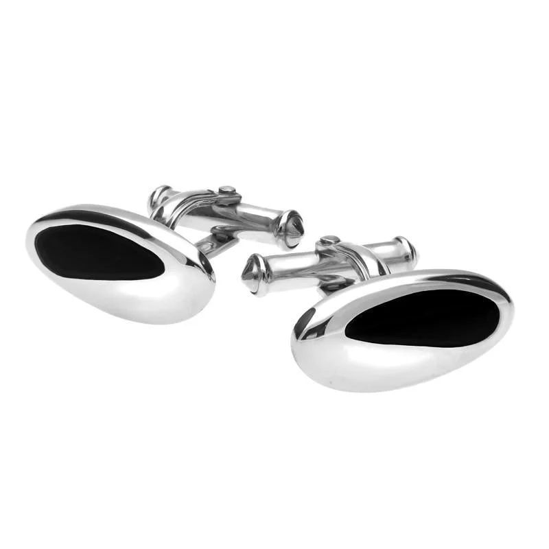 Luxury cufflinks with diamond accents for a high-end and elegant accessory-Sterling Silver Whitby Jet Freeform Oval Cufflinks