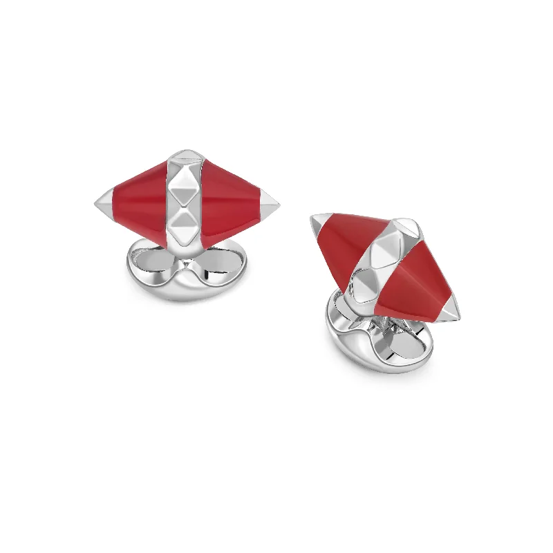 Unique cufflinks with quirky designs for a fun and personalized accessory-Deakin & Francis Cufflinks Sterling Silver Red Enamel Pyramid Detail