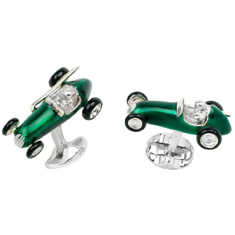 Cufflinks with silver and enamel combinations for a colorful and polished look-Deakin & Francis Cufflinks Green Racing Car