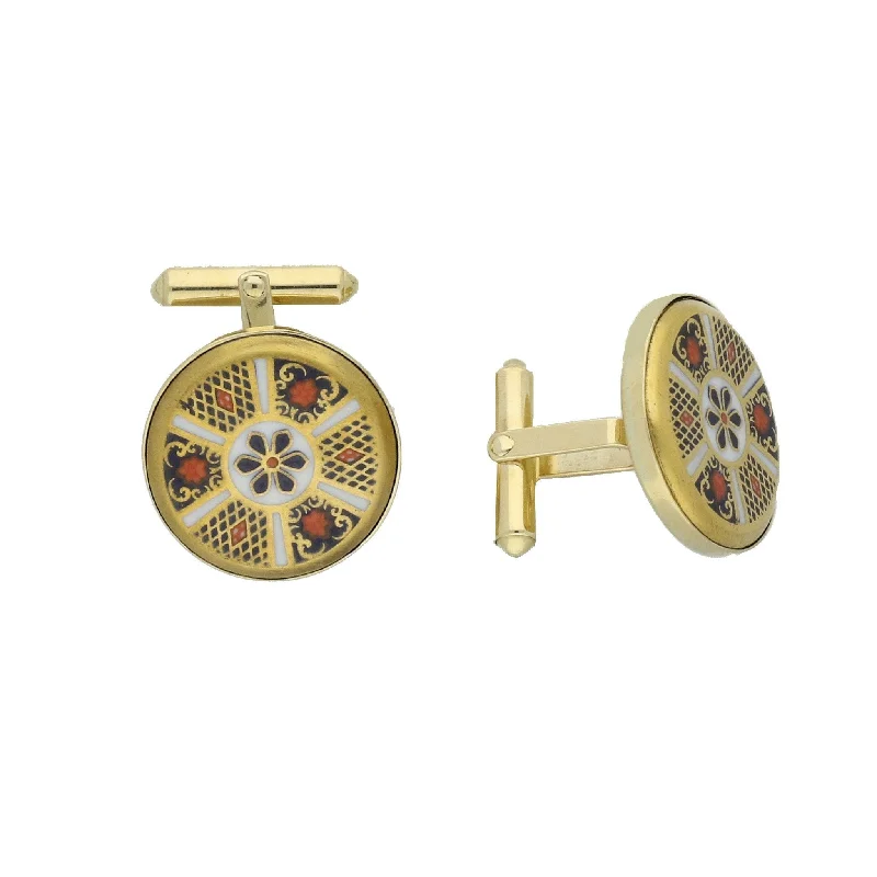 Best cufflinks with customizable engravings for a personal and thoughtful gift-18ct Yellow Gold Royal Crown Derby Imari Cufflinks D