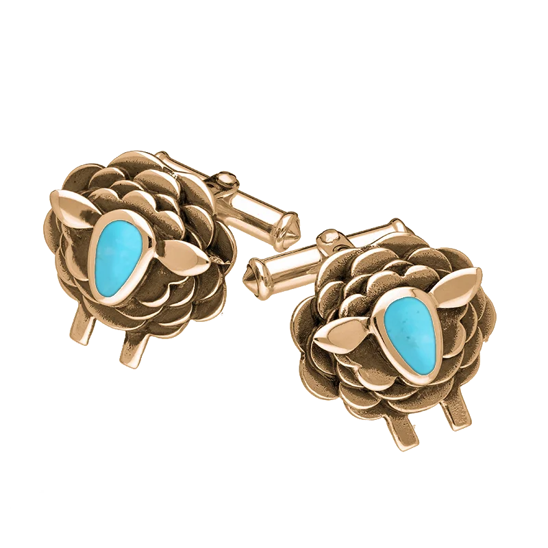 Cufflinks with solid gold for a luxurious and timeless accessory-9ct Rose Gold Turquoise Sheep Cufflinks