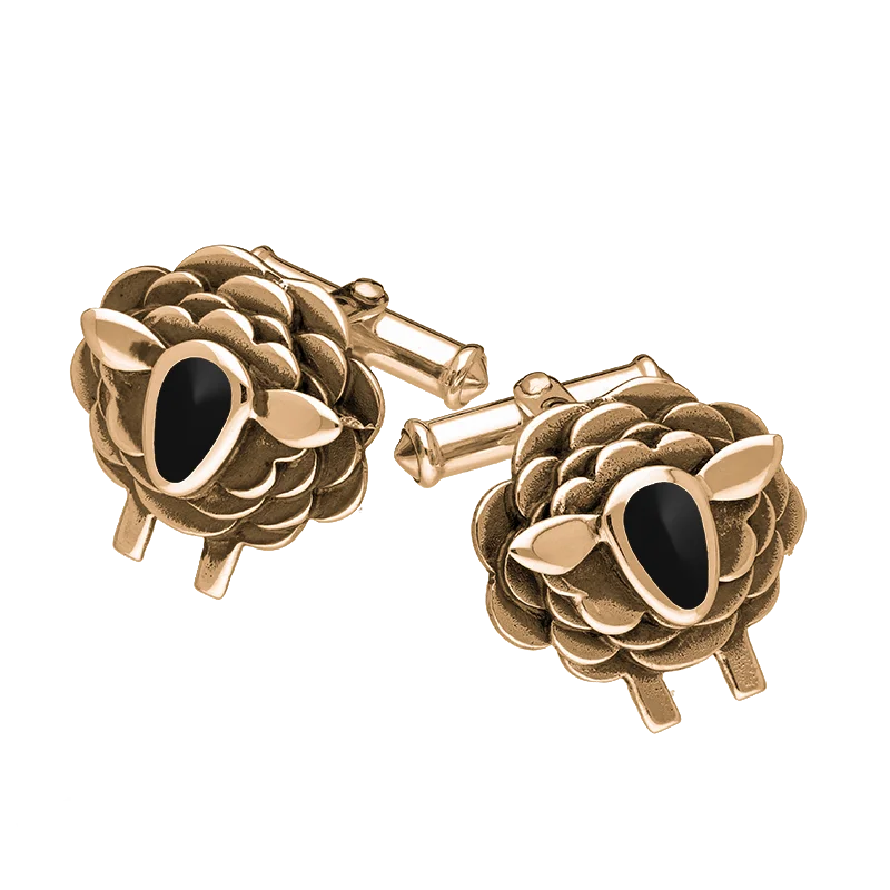 Best cufflinks with durable enamel finishes for long-lasting wear and vibrant color-9ct Rose Gold Whitby Jet Sheep Cufflinks