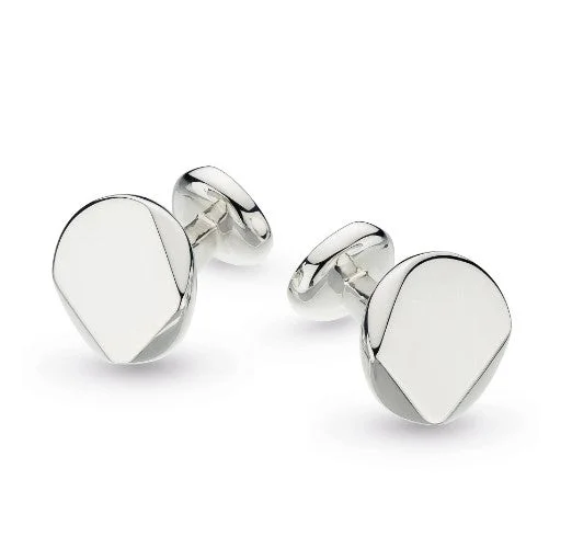 Cufflinks with brushed stainless steel designs for a rugged and modern style-Rokk Facet Round Cufflinks