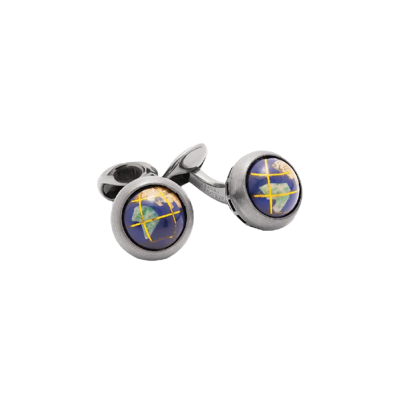 Best cufflinks with matching tie clips for a coordinated and fashionable set-Tateossian Globe Revolve cufflinks with lapis in sterling silver