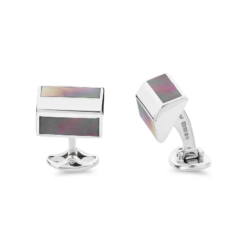 Best cufflinks for luxury gifts with high-quality materials and craftsmanship-Deakin & Francis Cufflinks Sterling Silver Pyramid Shape With Grey Mother Of Pearl Inlay