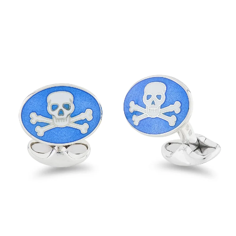 Best cufflinks with polished stainless steel for a sleek and modern look-Deakin & Francis Cufflinks Sterling Silver Blue Enamel Skull And Cross Bones