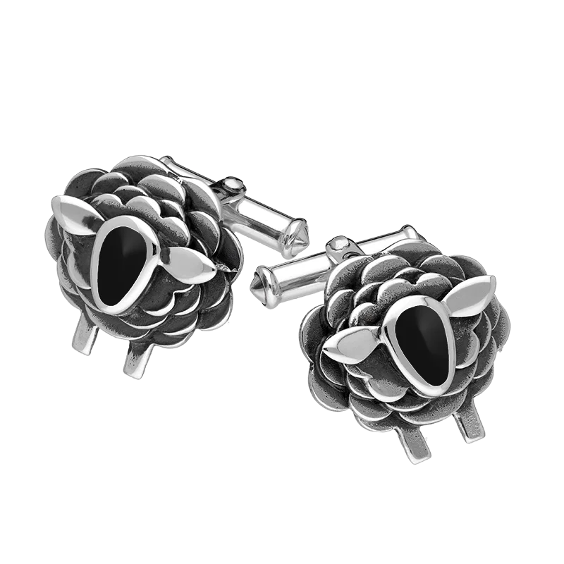 Best cufflinks with pearl inlays for a classy and elegant style-Sterling Silver Whitby Jet Sheep Cufflinks