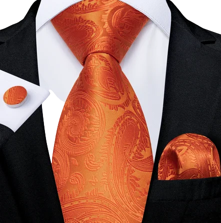 Best cufflinks with intricate craftsmanship for a high-quality, durable finish-Solid Orange Paisley Wedding Necktie Set