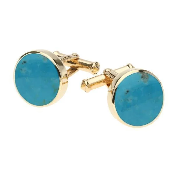 Best cufflinks with geometric shapes for a modern and artistic touch-9ct Yellow Gold Turquoise Round Shape Cufflinks