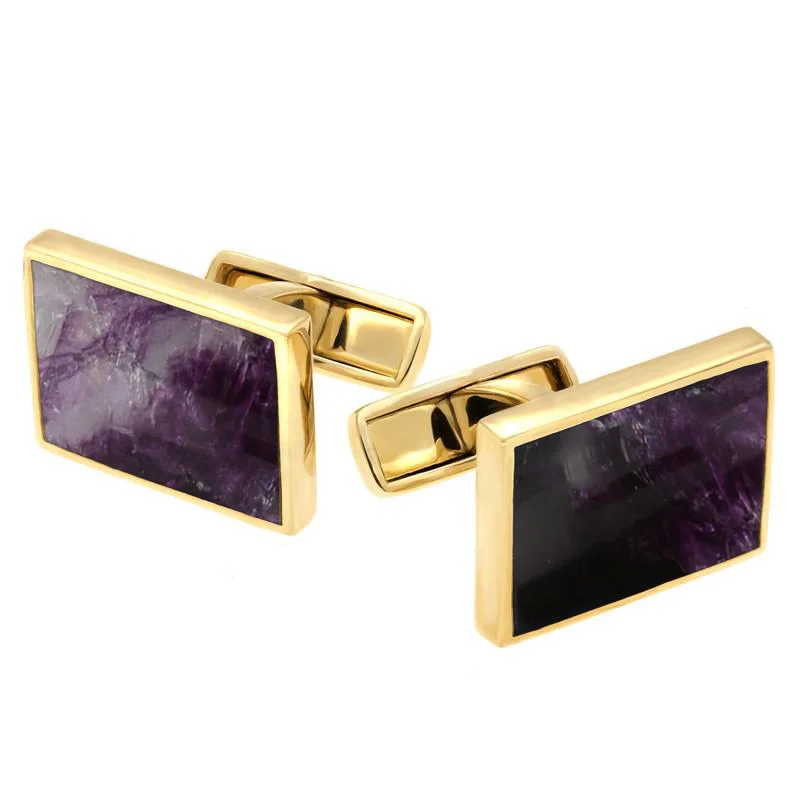 Best cufflinks for groomsmen with matching sets for a cohesive wedding look-9ct Yellow Gold Blue John Oblong Cufflinks