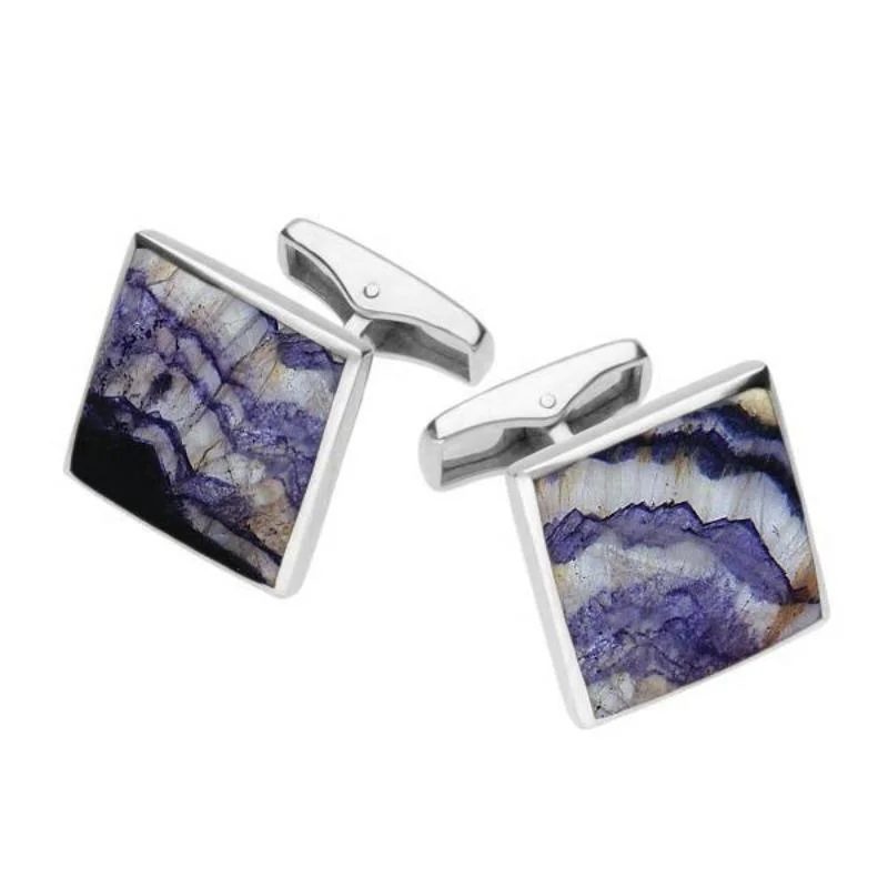 Cufflinks with engraved logos for a personalized and branded accessory-Sterling Silver Blue John Square Shaped Cufflinks