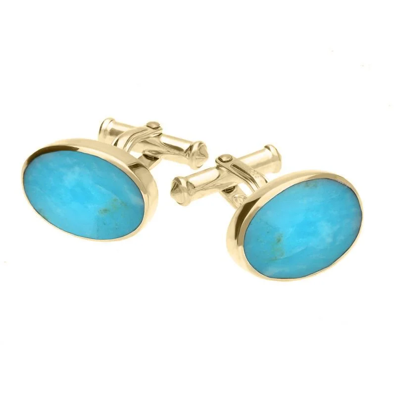 Cufflinks with classic black enamel for a sleek and timeless design-9ct Yellow Gold Turquoise Oval Cushion Cufflinks