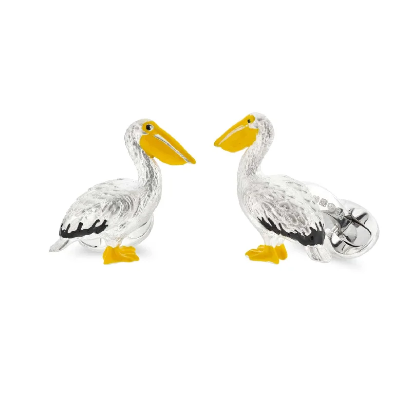 Classic cufflinks with simple round shapes for an elegant and versatile accessory-Deakin & Francis Sterling Silver Enamel Pelican Cufflinks