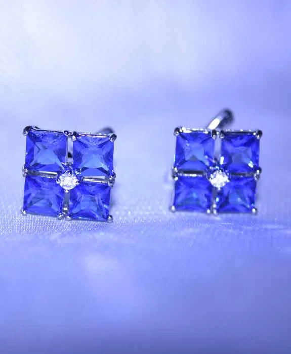 Cufflinks with abstract designs for a modern and artistic fashion statement-Royal Blue Crystal Cufflinks in Plated Silver Setting