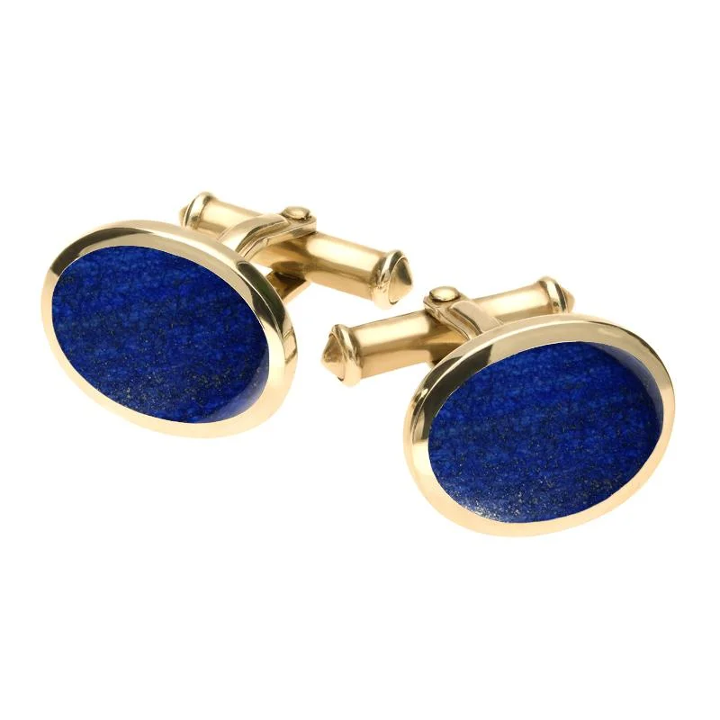 Personalized cufflinks with initials for a custom and meaningful gift-9ct Yellow Gold Lapis Lazuli Framed Oval Cufflinks