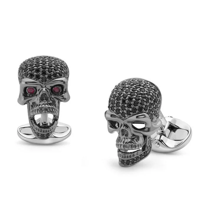 Best cufflinks for the office with simple yet stylish designs for business attire-Deakin & Francis Sterling Silver Black Spinel Skull Cufflinks