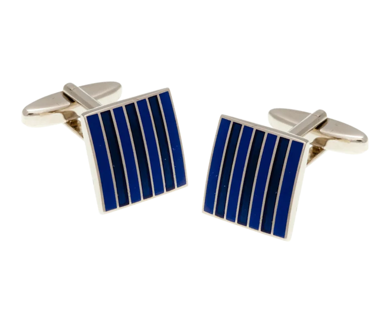 Cufflinks with Swarovski crystals for added sparkle and luxury-Classic Stripe Navy and Blue Square Cufflinks