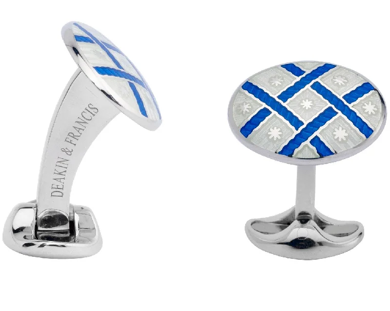 Best cufflinks with a sleek black finish for a contemporary, edgy look-Deakin & Francis Cufflinks Sterling Silver Royal Blue Clear Fancy Pattern Enamel