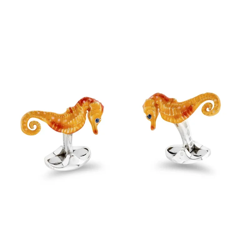 Best cufflinks with gold inlays for a luxurious and refined finish-Deakin & Francis Cufflinks Sterling Silver Orange Seahorse