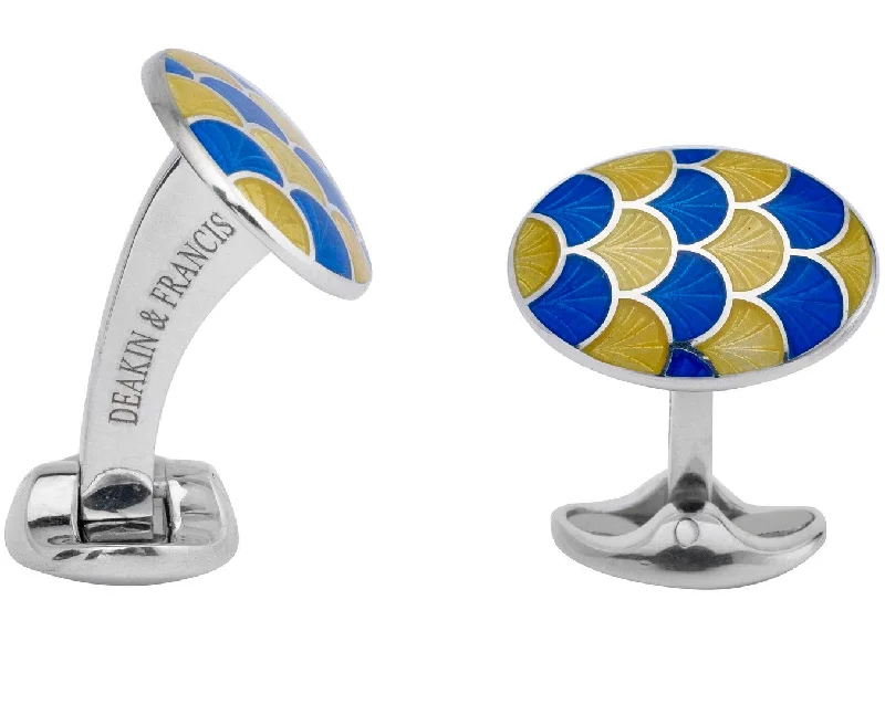 Best cufflinks for luxury gifts with high-quality materials and craftsmanship-Deakin & Francis Cufflinks Sterling Silver Bright Yellow Royal Blue Enamel