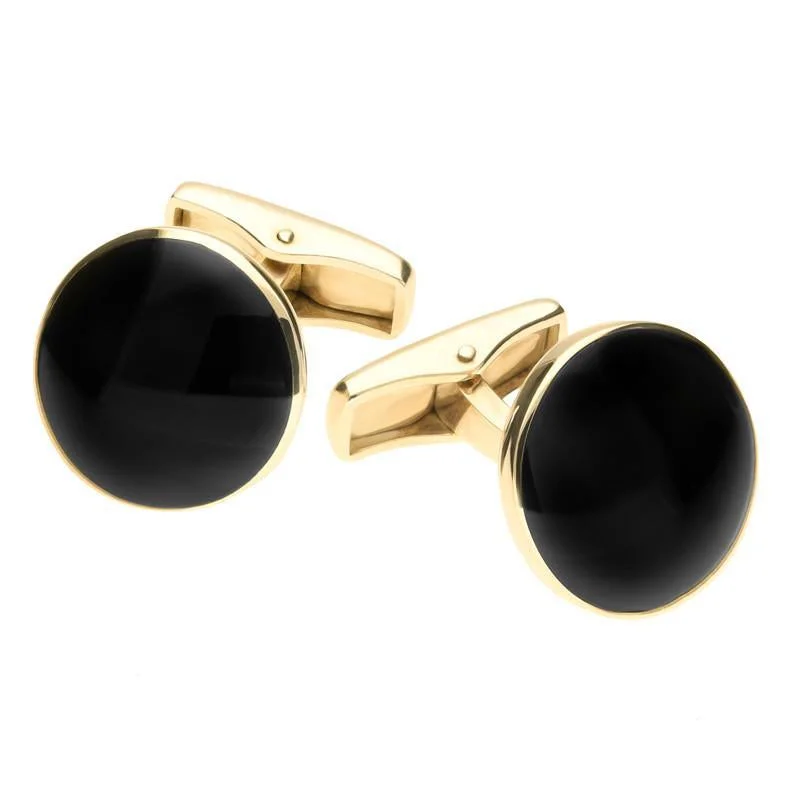 Best cufflinks for luxury gifts with high-quality materials and craftsmanship-9ct Yellow Gold Whitby Jet Round Cufflinks