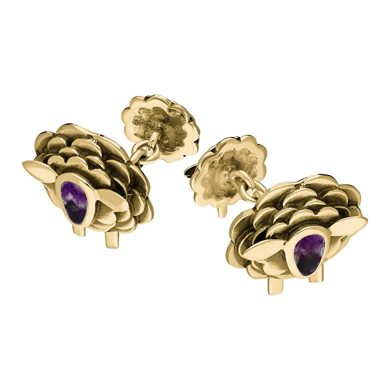 Cufflinks with animal prints for a bold and fashionable accessory-9ct Yellow Gold Blue John Sheep Chain Link Cufflinks