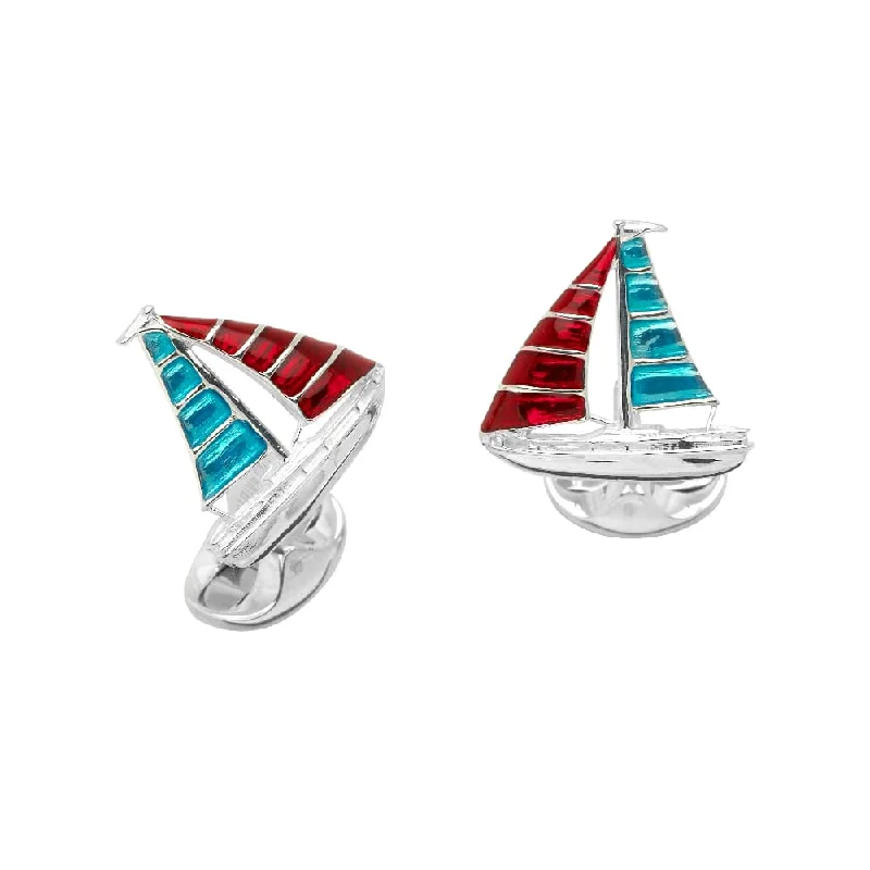 Best cufflinks for formal wear with classic designs and polished finishes-Deakin & Francis Sterling Silver Blue And Red Enamel Yacht Cufflinks