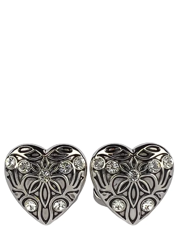 Best cufflinks with rose gold plating for a trendy and luxurious finish-DÉCLIC Diamante Heart Cufflink - Silver