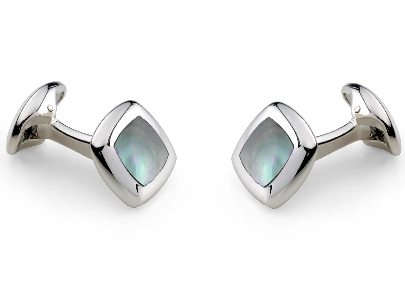 Cufflinks with Swarovski crystals for added sparkle and luxury-Deakin & Francis Cufflinks Sterling Silver Cushion Grey Mother of Pearl Inlay