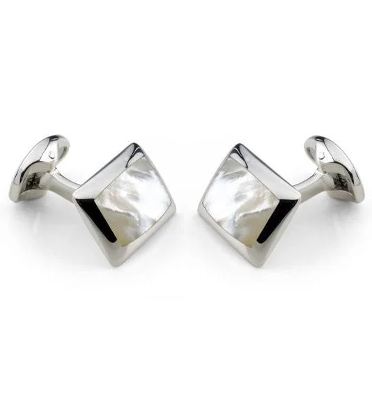 Best cufflinks for formal shirts with refined designs and premium materials-Deakin & Francis Cufflinks Sterling Silver Oblong White Mother of Pearl Inlay