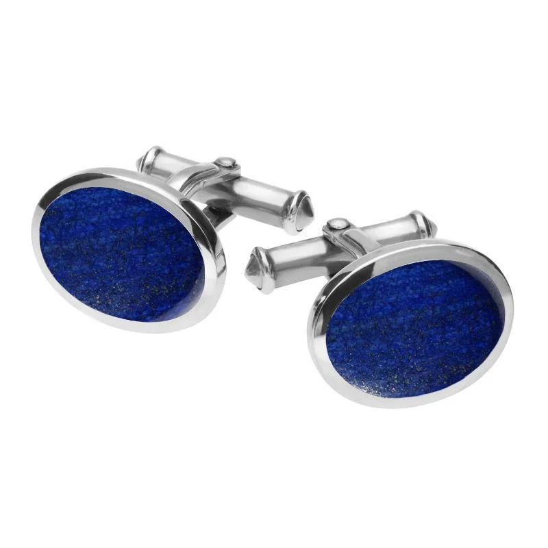 Best cufflinks for business attire with simple, sleek designs for professionals-Sterling Silver Lapis Lazuli Framed Oval Cufflinks