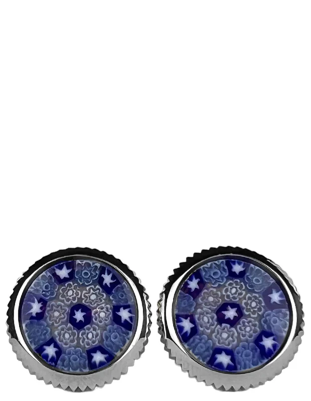 Cufflinks with classic striped patterns for a clean and elegant finish-DÉCLIC Murano Glass Ridged Cufflink - Blue