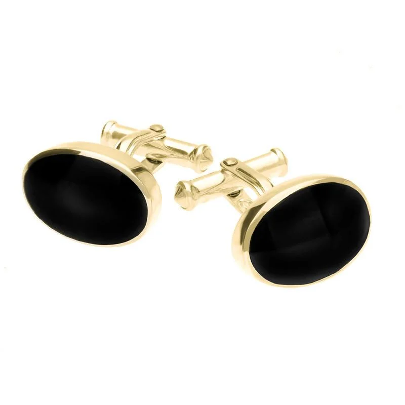 Cufflinks with solid gold for a luxurious and timeless accessory-9ct Yellow Gold Whitby Jet Oval Cushion Cufflinks