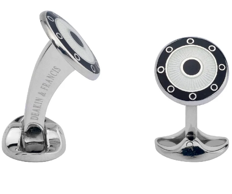 Best cufflinks with a polished gold finish for a luxurious and timeless look-Deakin & Francis Cufflinks Sterling Silver Round Black Clear Enamel