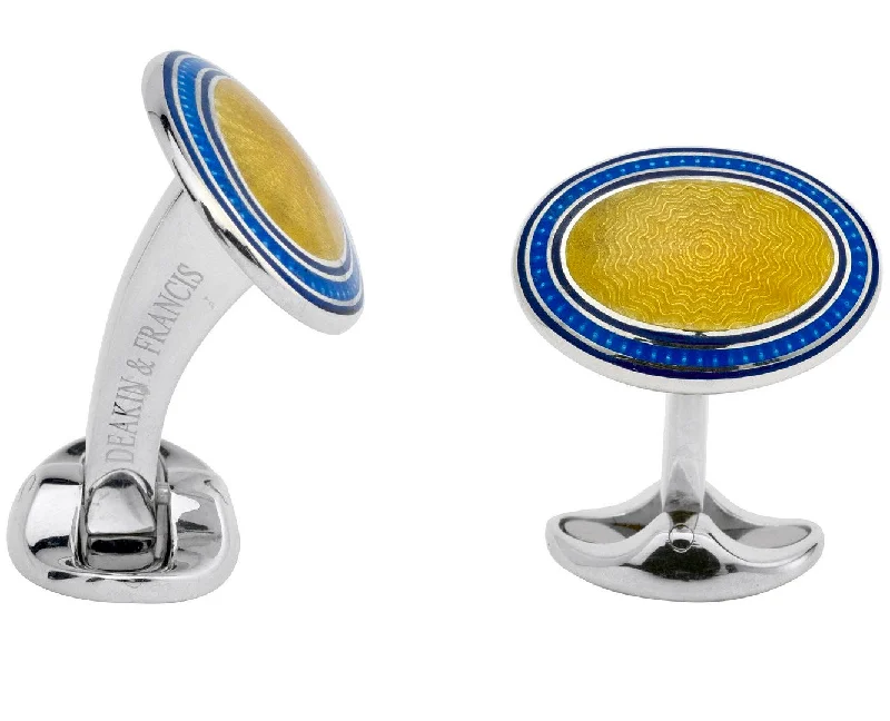 Cufflinks with black onyx stones for a refined and luxurious look-Deakin & Francis Cufflinks Sterling Silver Blue Yellow Enamel