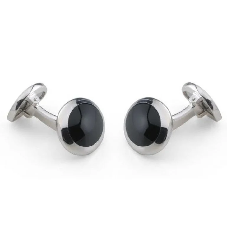 Best cufflinks with pearl inlays for a classy and elegant style-Deakin & Francis Cufflinks Sterling Silver Oval Handcut Onyx Inlay