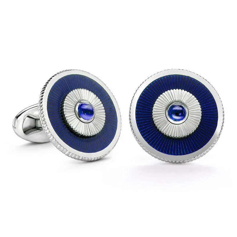 Best cufflinks with a polished brass finish for a vintage-inspired aesthetic-Faberge 18ct White Gold Sapphire Blue Enamel Cufflinks