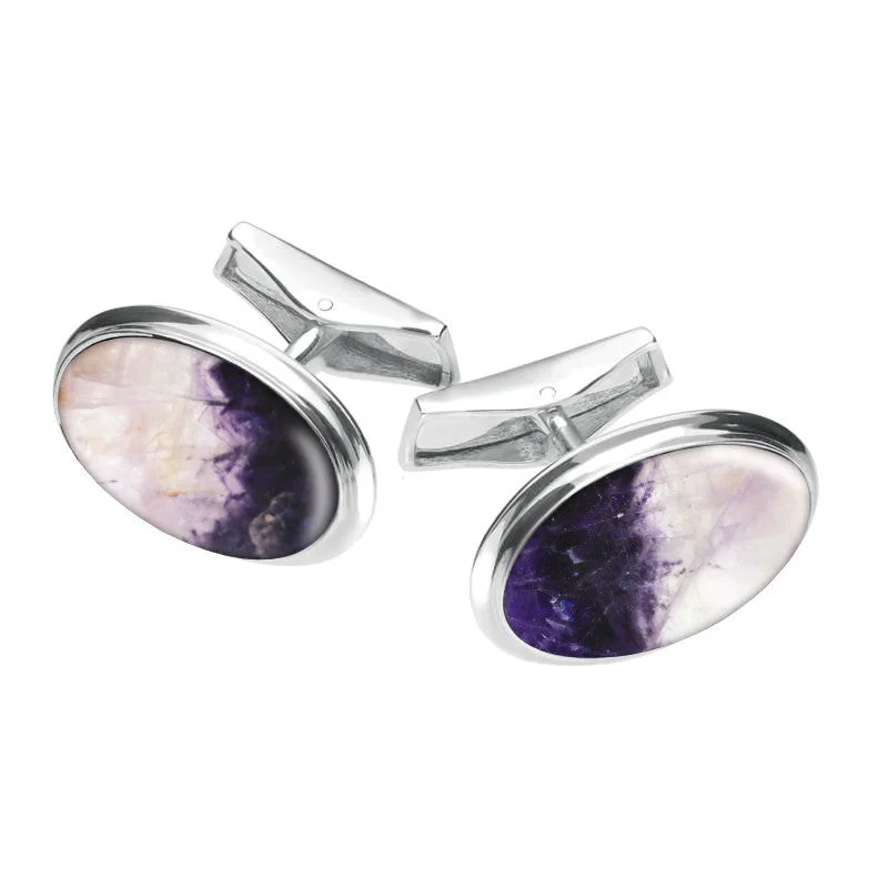 Cufflinks with geometric patterns for a sharp and fashionable look-Sterling Silver Blue John Oval Shaped Cufflinks