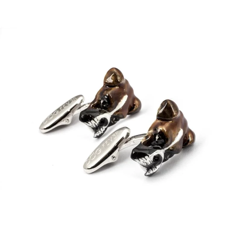 Best cufflinks with onyx inlays for a sleek, elegant and timeless appearance-Dog Fever Sterling Silver Enamelled Boxer Muzzle Cufflinks