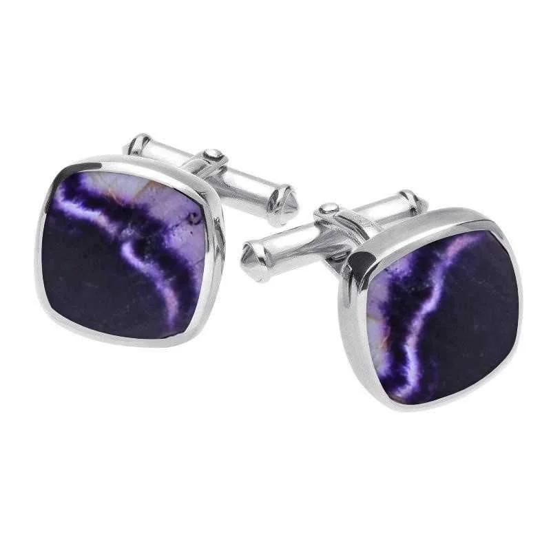 Cufflinks with abstract designs for a modern and artistic fashion statement-Sterling Silver Blue John Square Cushion Cufflinks